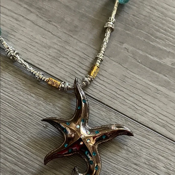Artisan Starfish Necklace with Sea Glass and Amber Beads - Picture 9 of 10